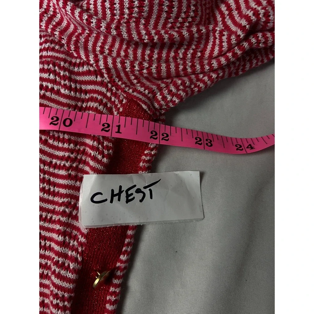 CD‎ Daniels Womens 1X Red White Striped Metallic Lurex Side Button Sweater